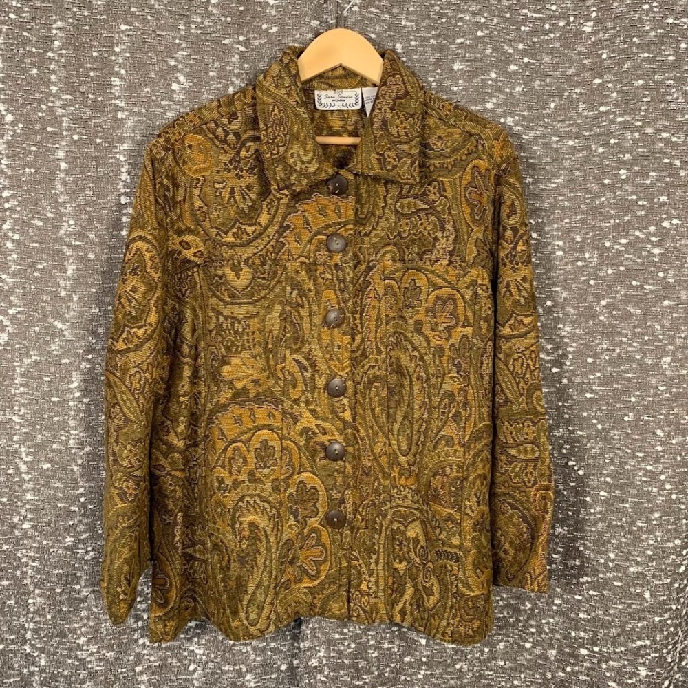 Vintage Sara Studio‎ Paisley Button Up Blazer Jacket Boho Art Women's 1X